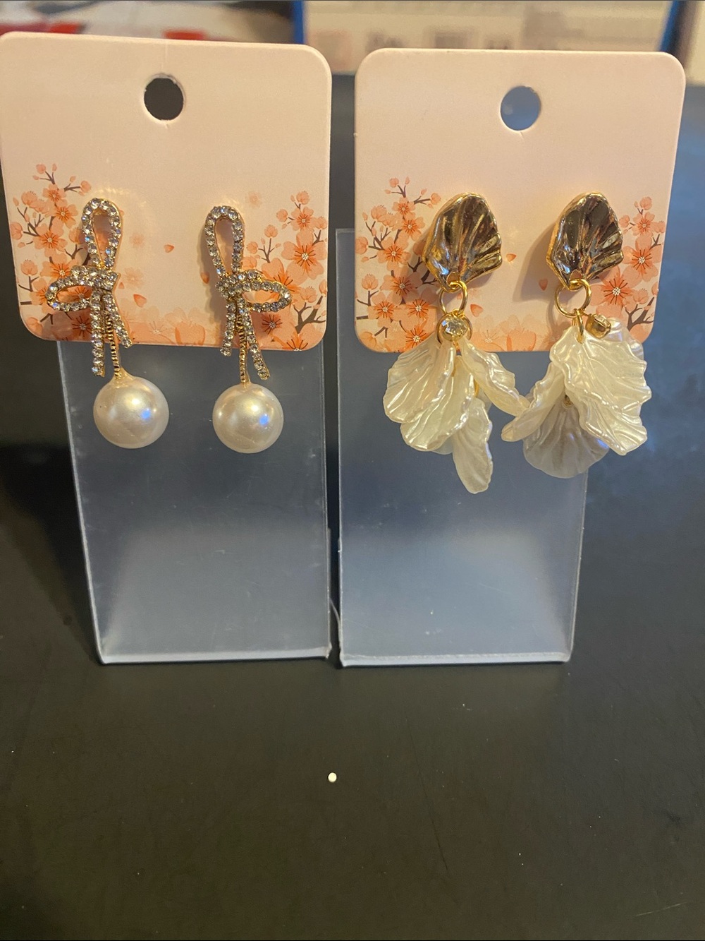 Pearl Drop & Mother-of-Pearl Petal Earrings - Gold Tone